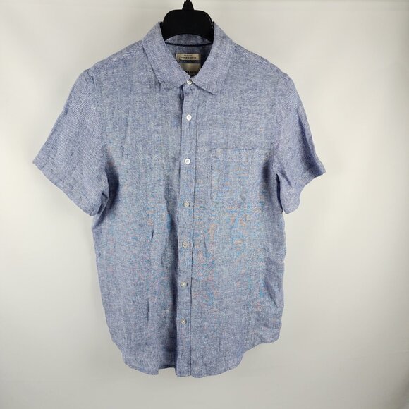 Thom Aaron Shirt Mens Medium Blue 100% Linen S/S Button Up NWT - Picture 1 of 7